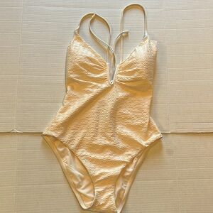 NWT-Sanctuary(anthropology)-Cream- Plunging V-Neck, strappy, one piece swimsuit.
